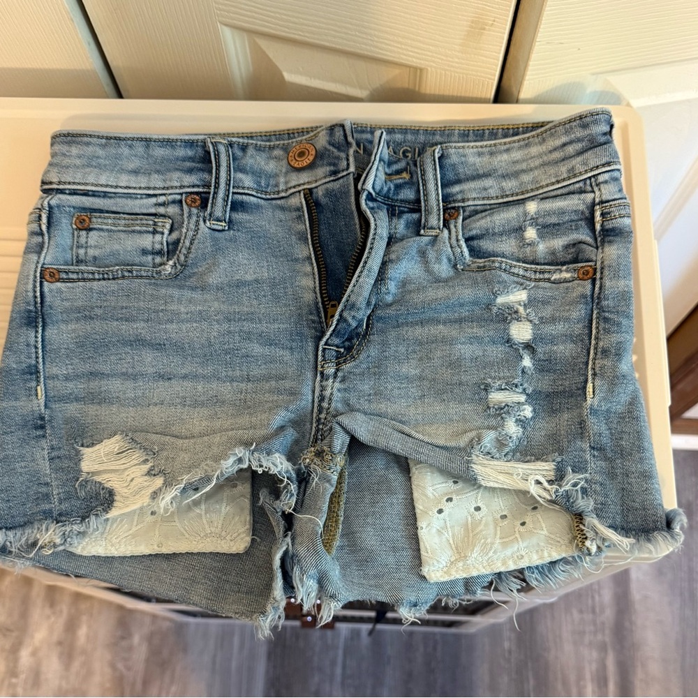 American Eagle Outfitters Light Blue Distressed Jean Shorts